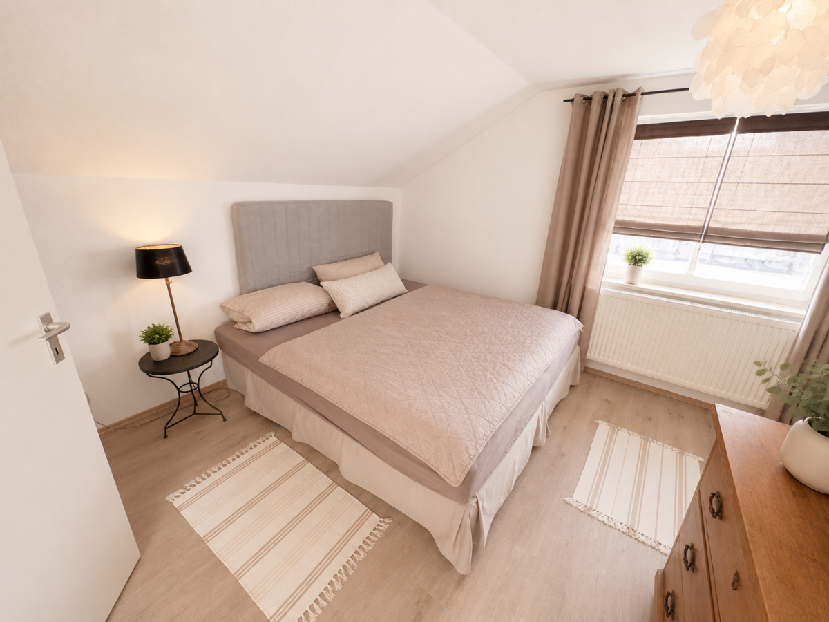 Dachgesch.-Schlafzimmer, KI-gestützte Darstellung